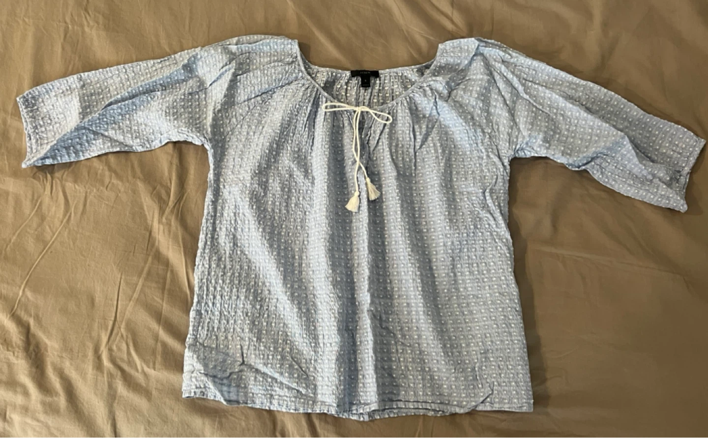 J. Crew Blue Gingham Puff Sleeve Blouse