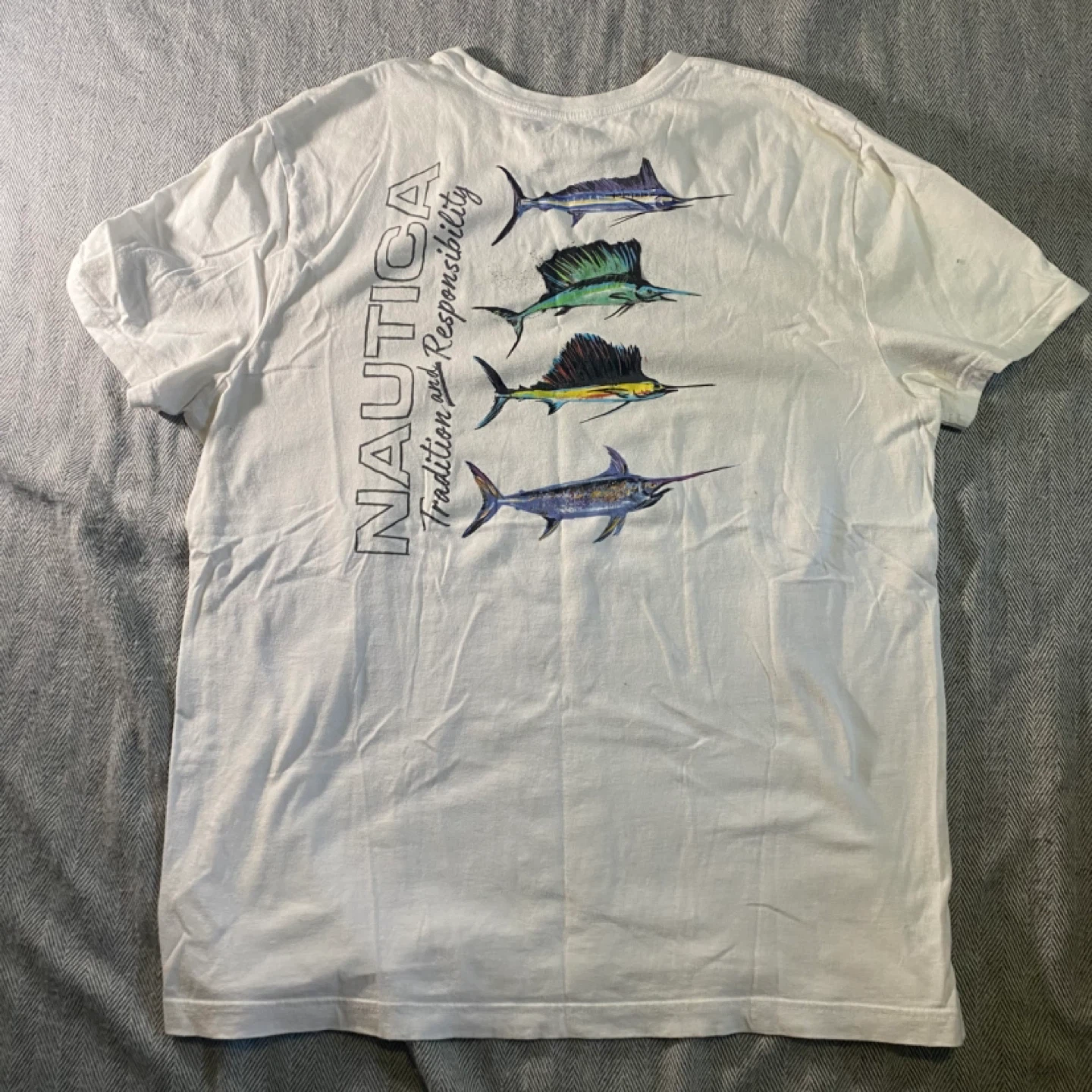 Nautica Fish Graphic White T-Shirt Size L - photo 5