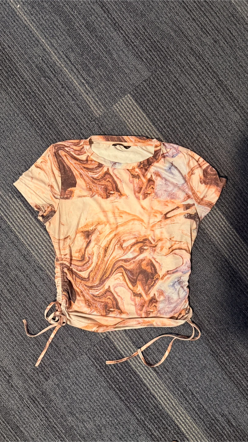 Marble Print Ruched T-Shirt