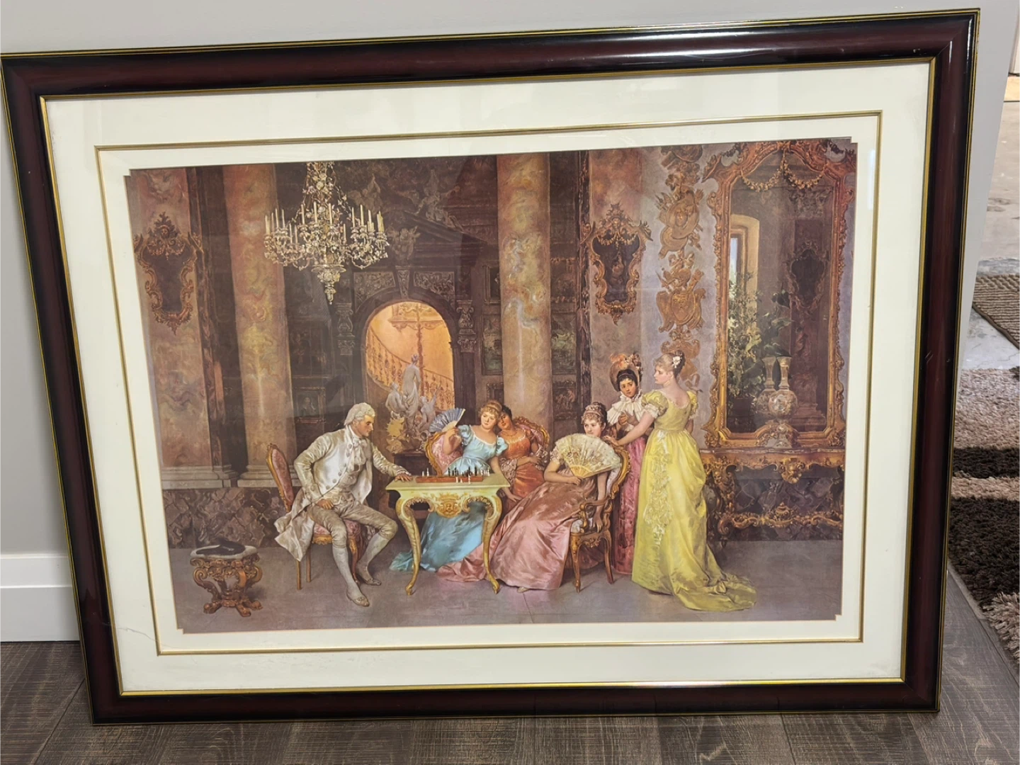 Framed Vintage Print of People Playing Chess