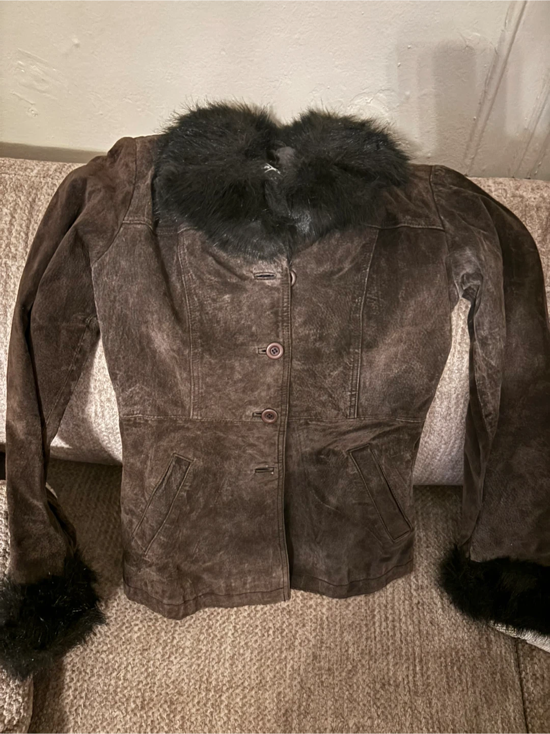 Wilson’s Brown Suede Jacket with Fur Trim