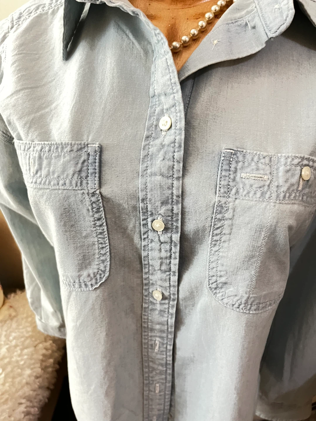 Lauren - RL Light Blue Chambray Button-Up Shirt - Size S - photo 5
