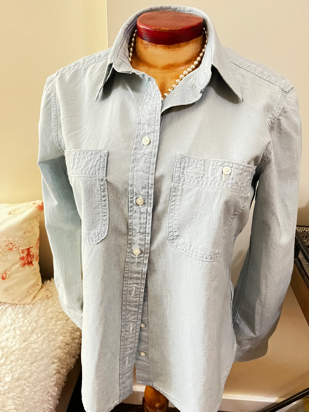 Lauren - RL Light Blue Chambray Button-Up Shirt - Size S