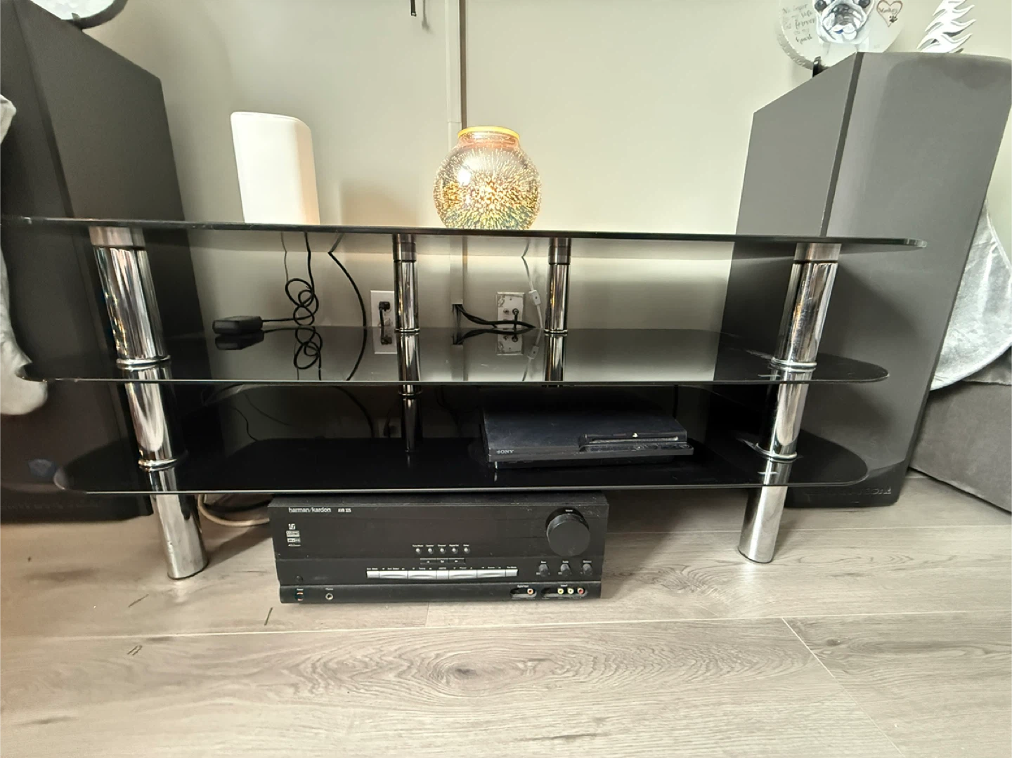 Black Glass 3-Tier Entertainment TV Stand with Chrome Legs