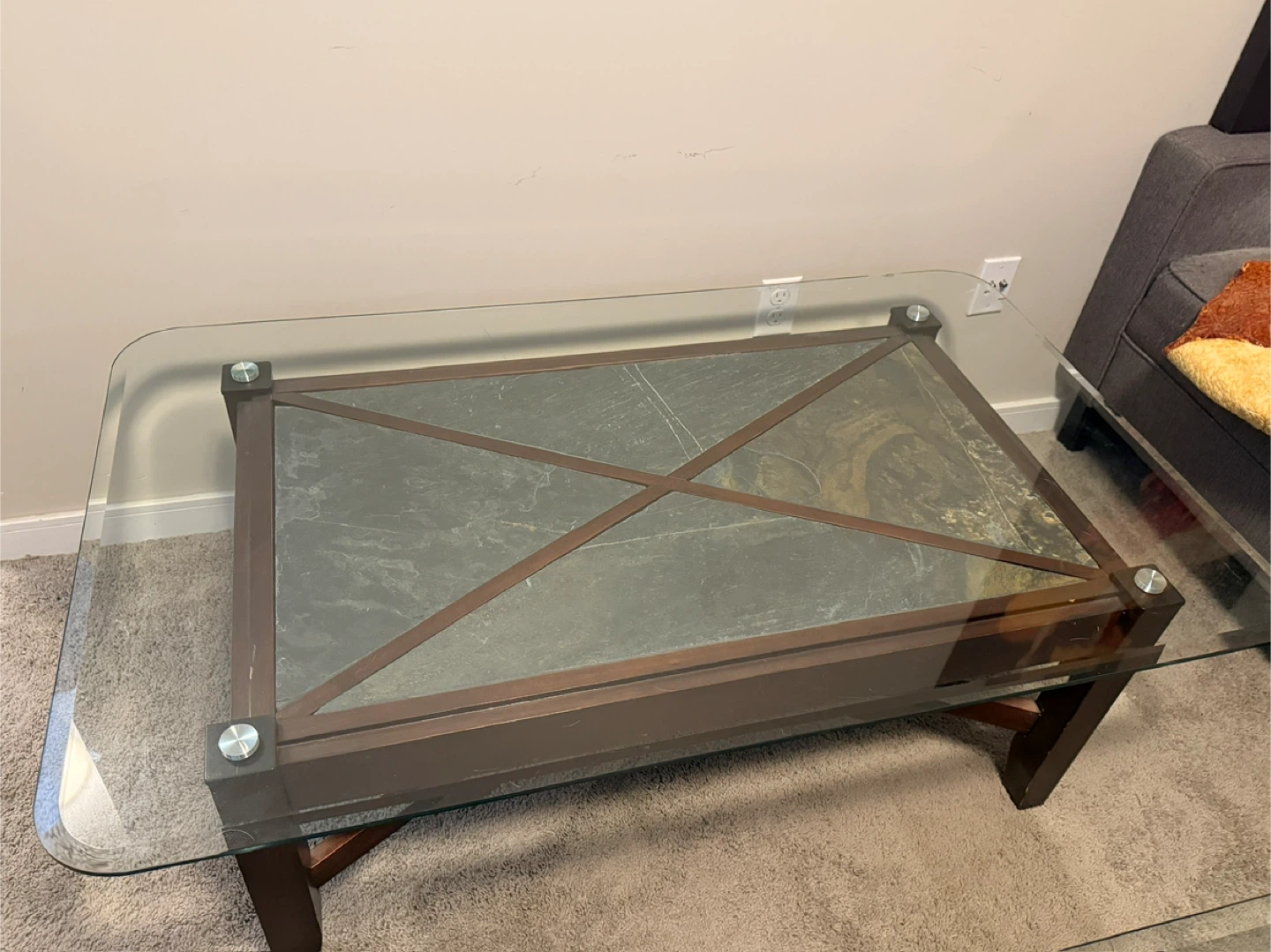 Glass and Wood Coffee Table Set - photo 2