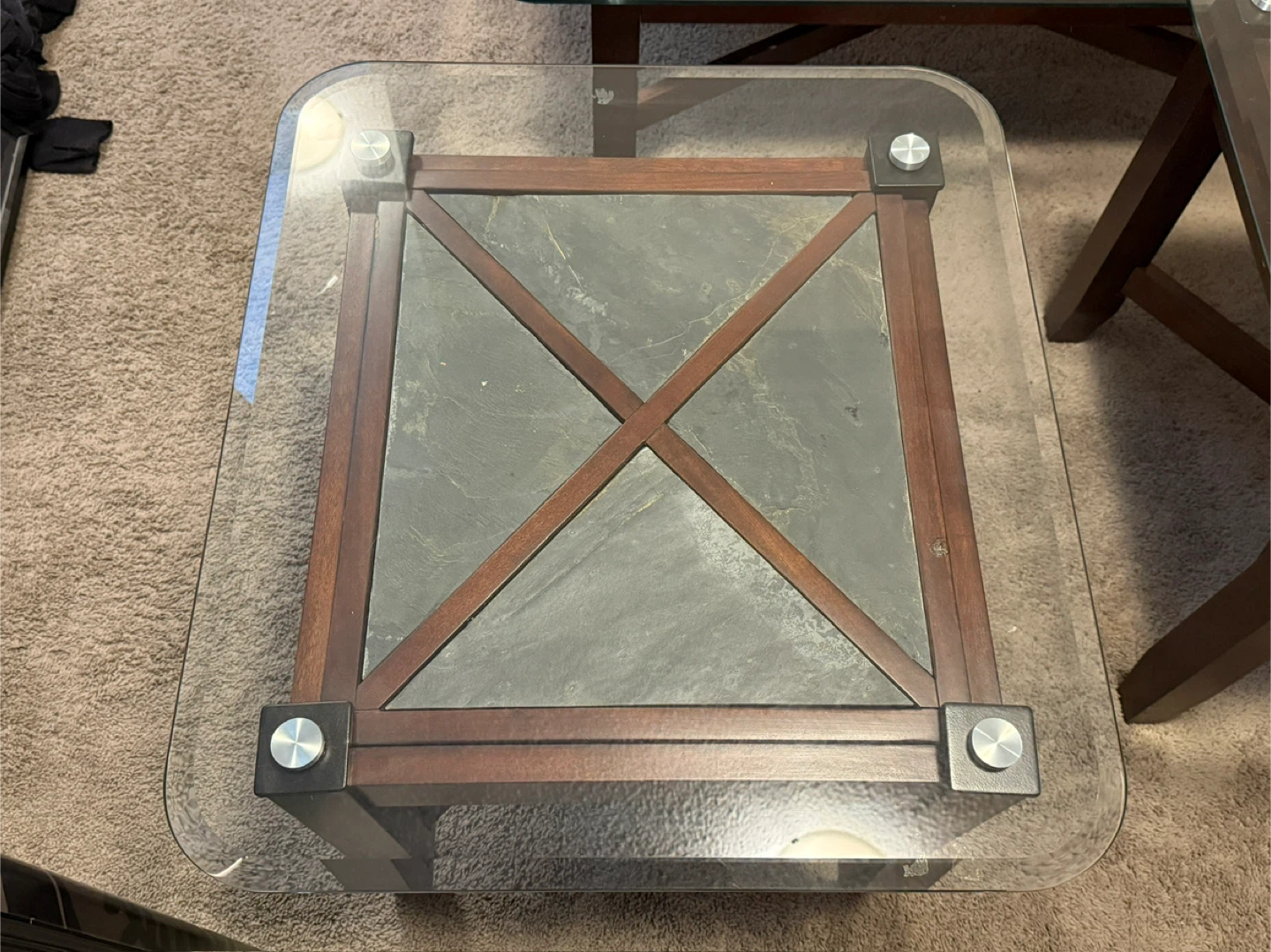 Glass and Wood Coffee Table Set - photo 3