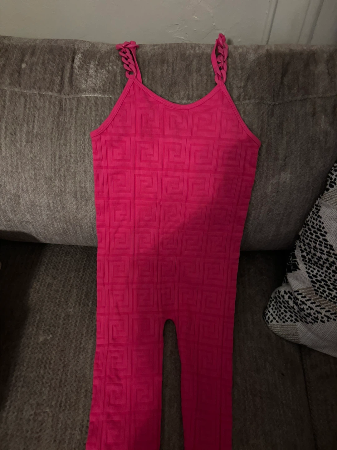 Hot Pink Ribbed Bodysuit with Chain Straps