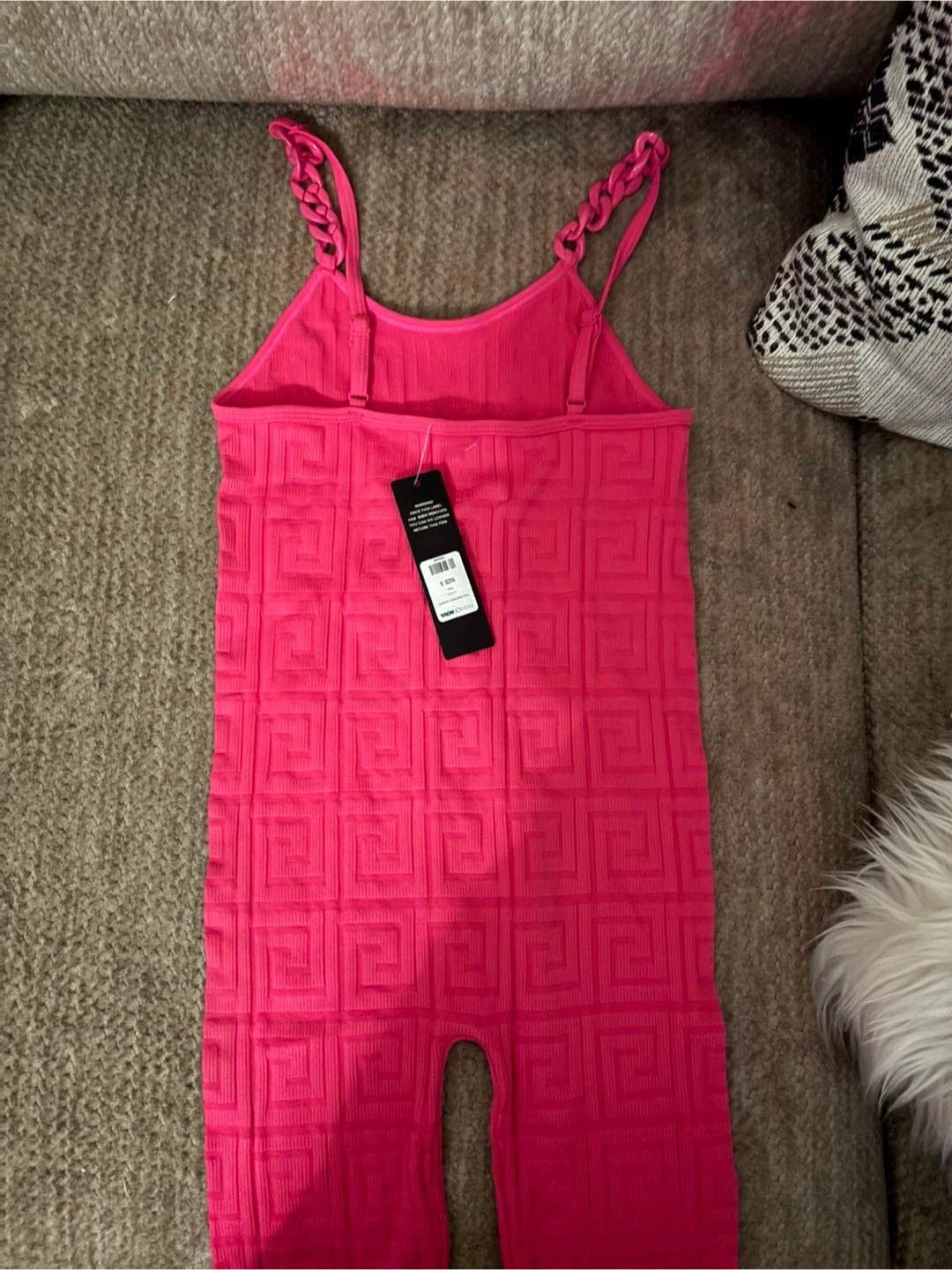 Hot Pink Ribbed Bodysuit with Chain Straps - photo 2