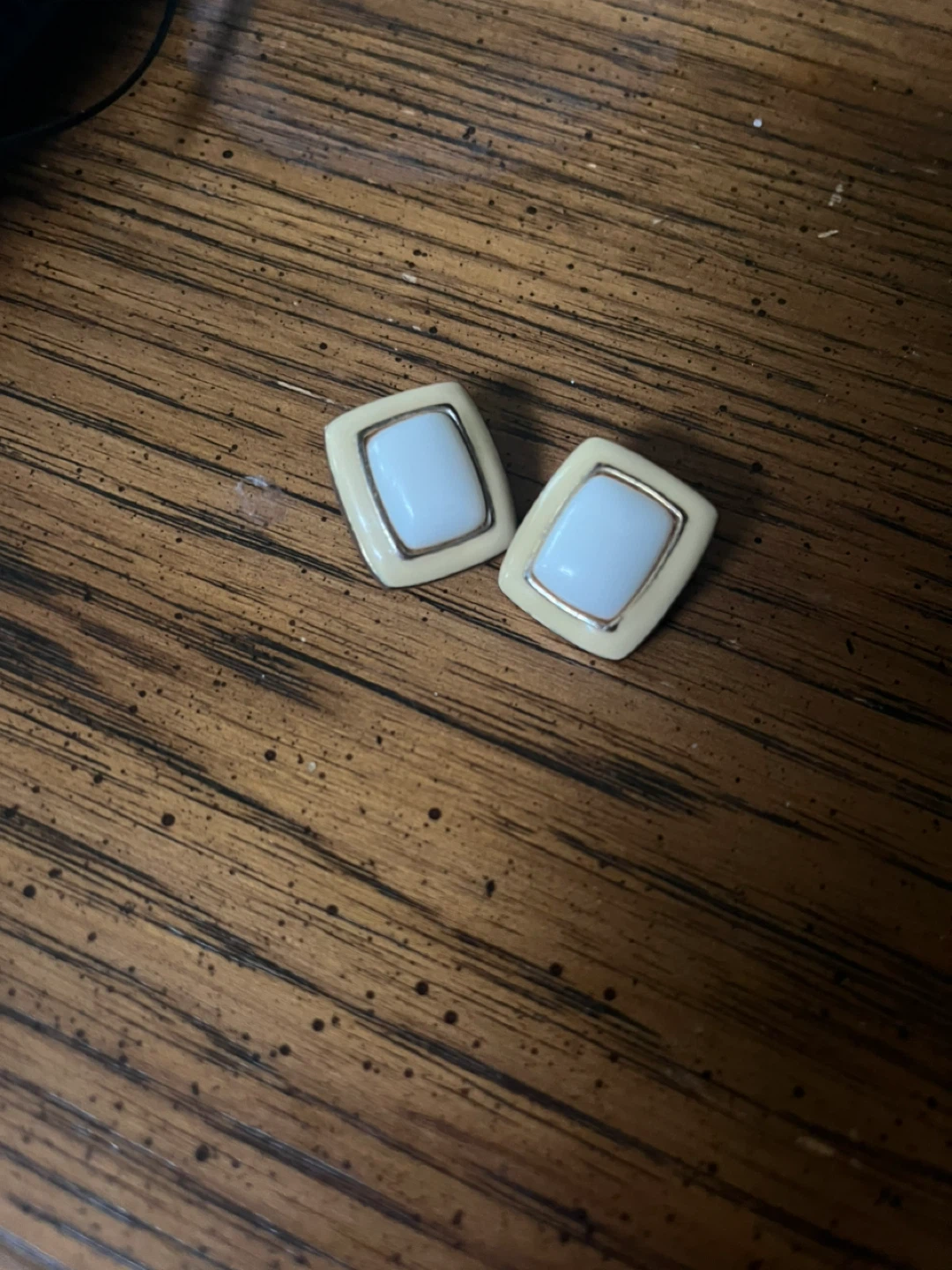 Vintage Cream and Gold Square Clip-On Earrings
