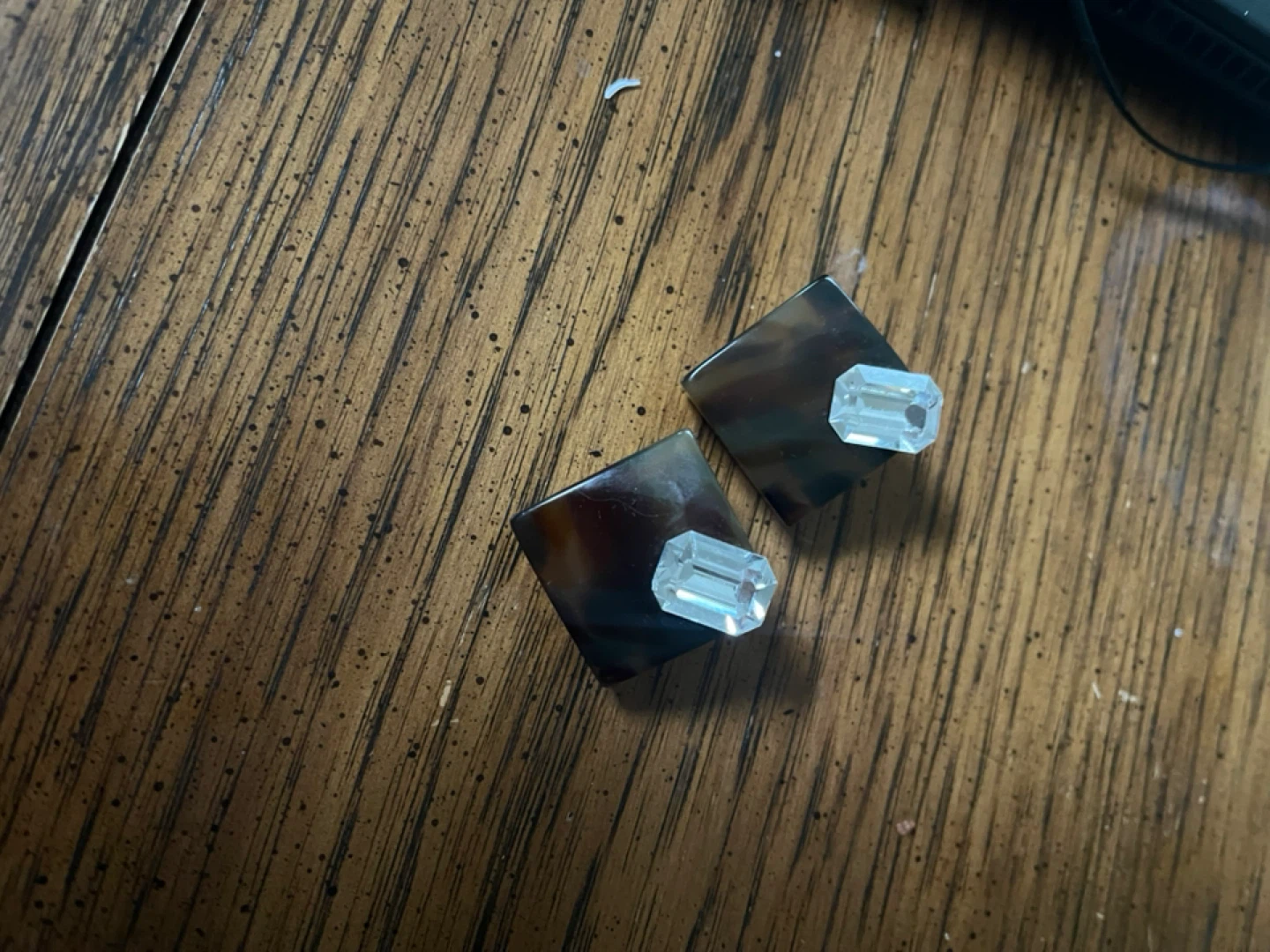 Vintage Tortoiseshell Square Clip-On Earrings with Rhinestones
