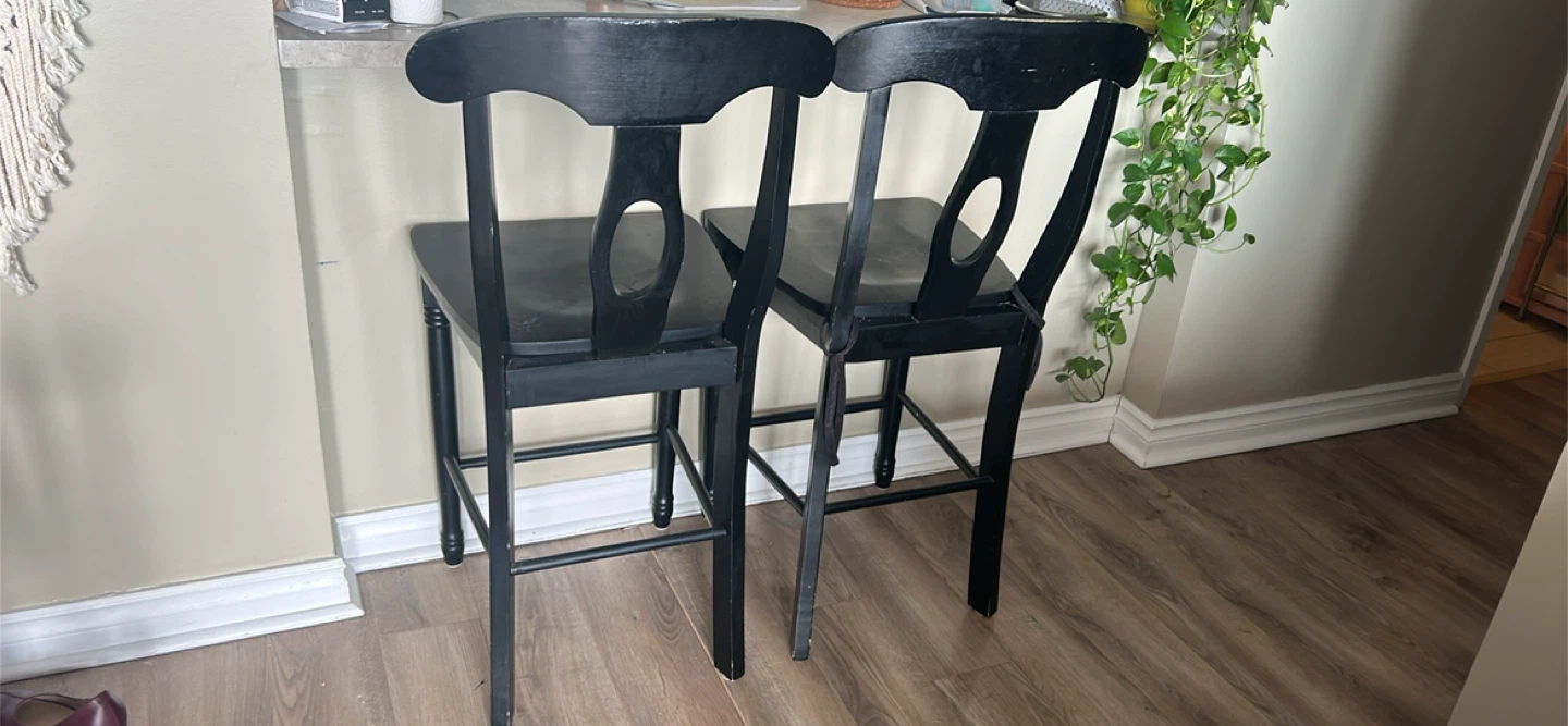Set of 2 Black Wooden Bar Stools