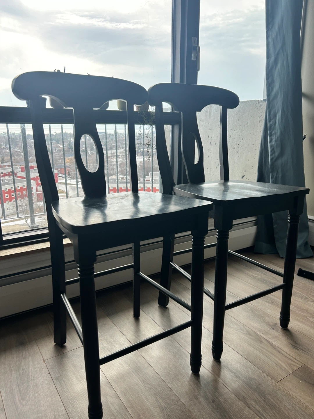 Set of 2 Black Wooden Bar Stools - photo 2