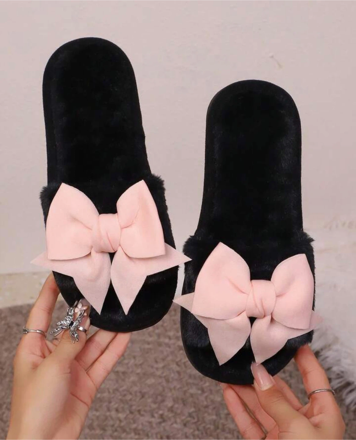 Black Slippers with Pink Bows - photo 3
