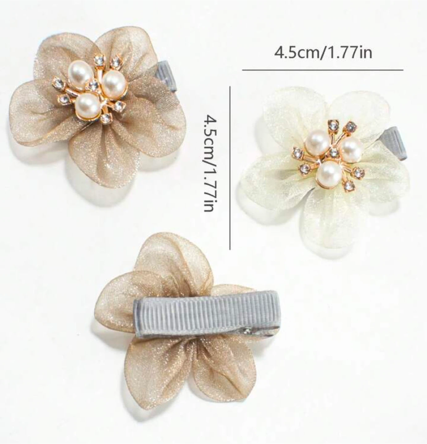 Flower Hair Clips with Pearls - Set of 6 - photo 2