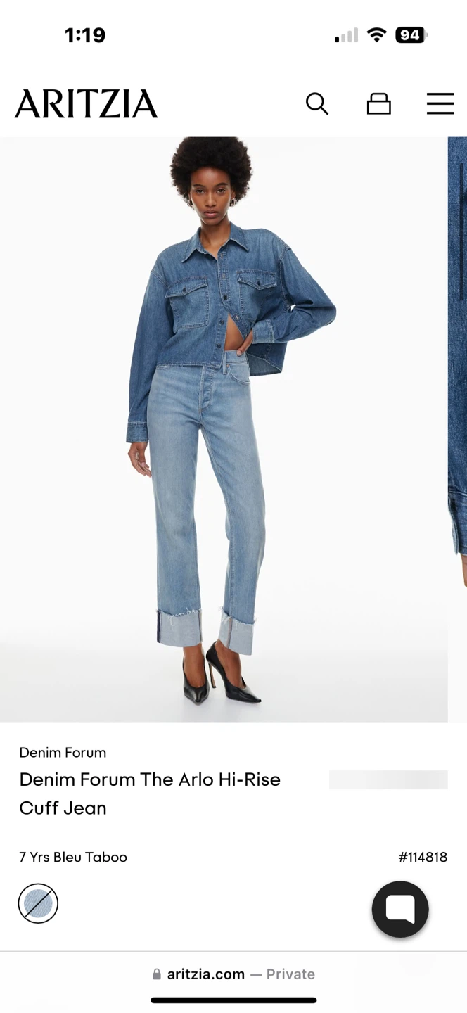 Aritzia Denim Forum The Arlo Hi-Rise Cuff Jean