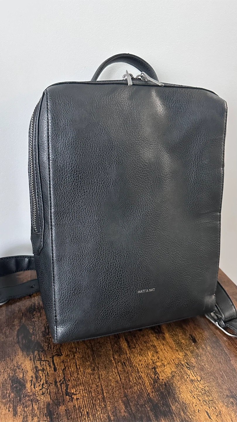 MATT & NAT Black Faux Leather Backpack
