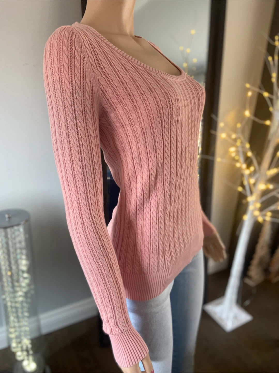 EUC Alfred Sung Pink Cable Knit Long Sleeve Sweater S - photo 3