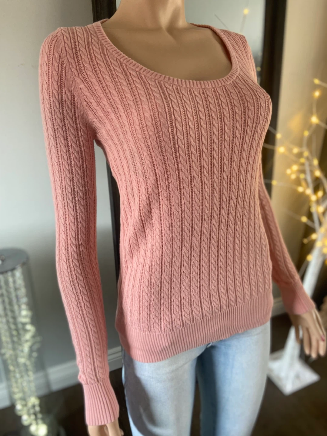 EUC Alfred Sung Pink Cable Knit Long Sleeve Sweater S - photo 2