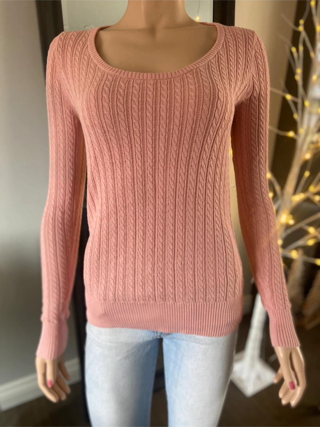 EUC Alfred Sung Pink Cable Knit Long Sleeve Sweater S - photo 5