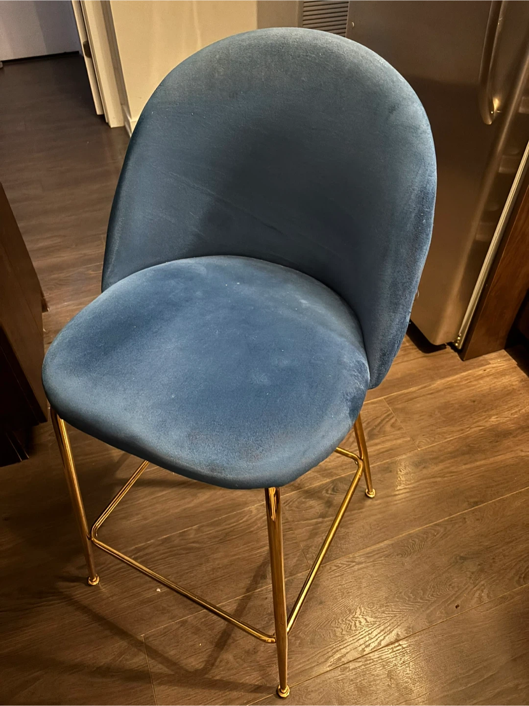 2 Blue Velvet Bar Stool with Gold Legs
