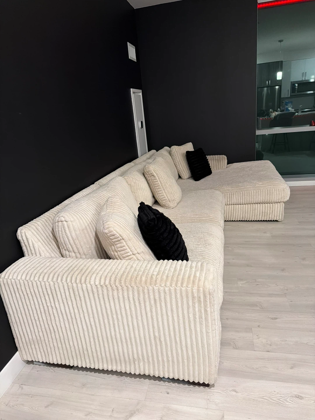 Cream Corduroy Sectional Sofa - photo 2