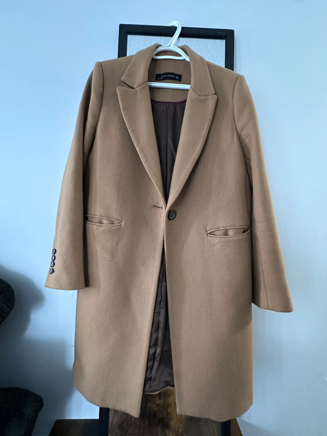 Zara Woman Coat - Tan, Size L with Faux Fur Collar - photo 3
