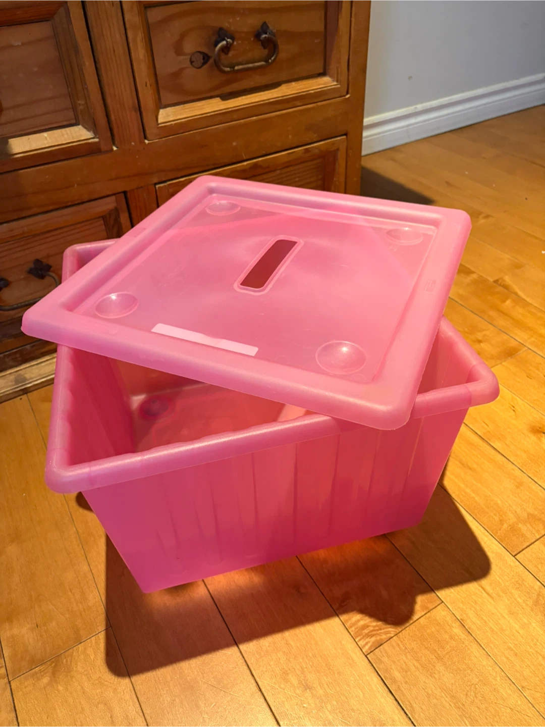 IKEA VESSLA Pink Storage Bin with Lid and Wheels