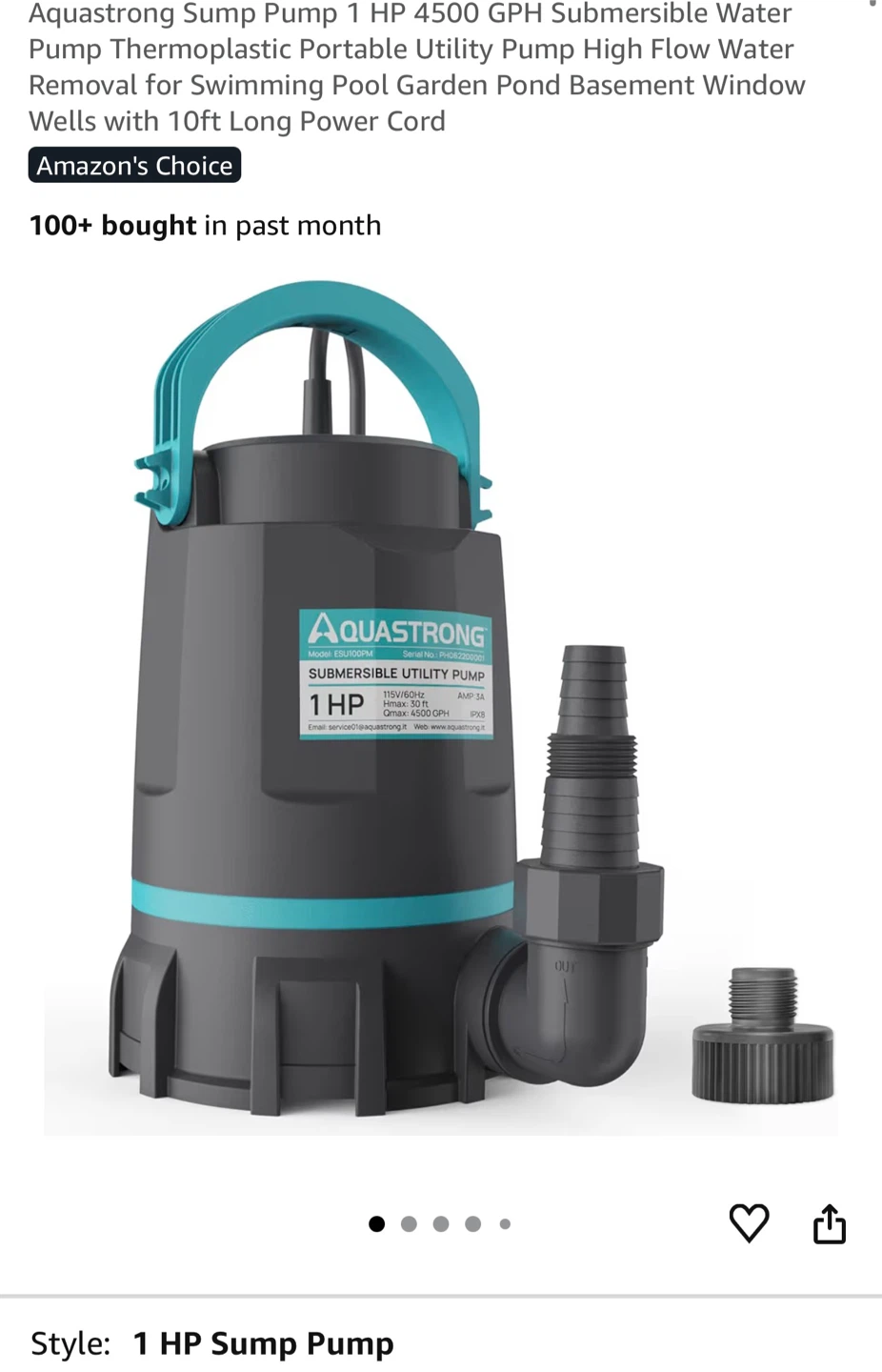 1 HP Submersible Utility Water Pump HP1