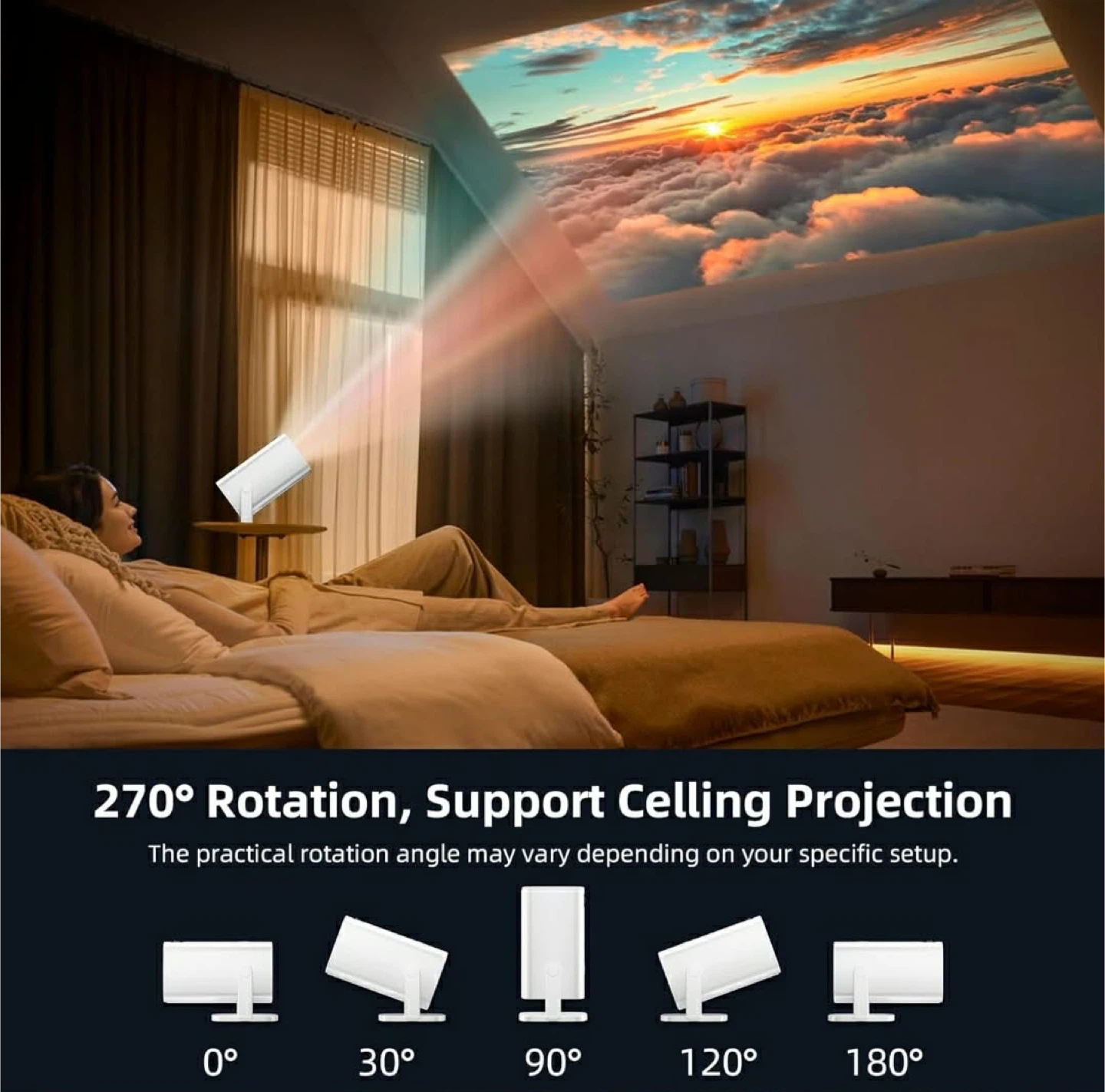 White Projector with 270° Rotation and 4K Support - photo 3