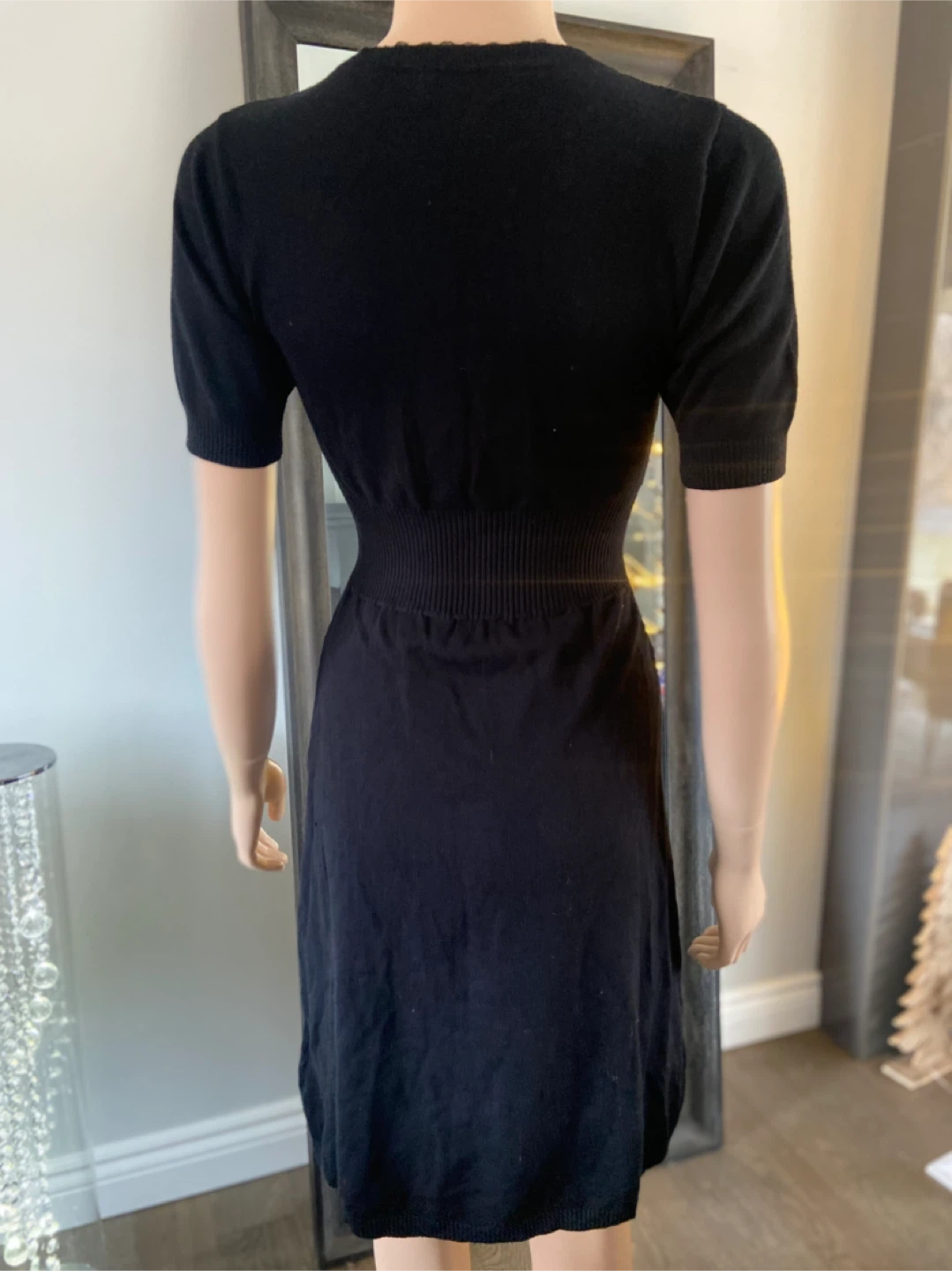 EUC Black Knit Dress with Embroidered Waist XS - photo 4