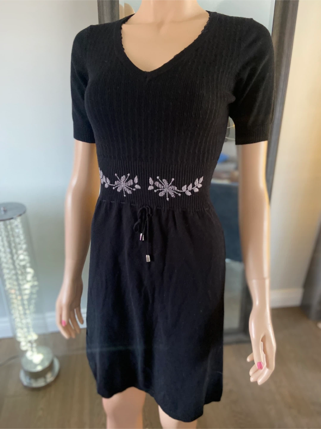 EUC Black Knit Dress with Embroidered Waist XS