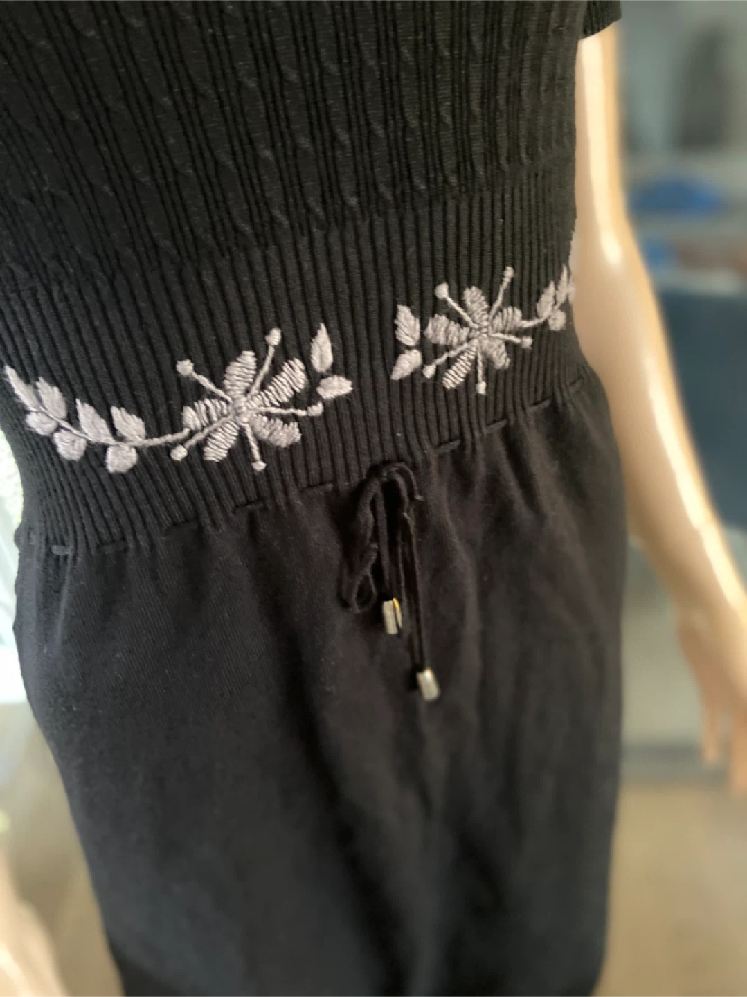 EUC Black Knit Dress with Embroidered Waist XS - photo 5
