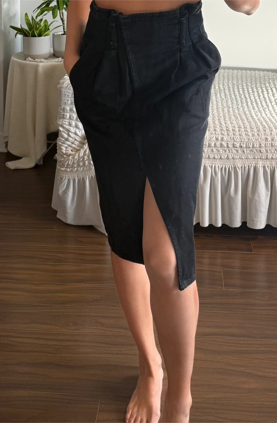 Black Denim Midi Skirt