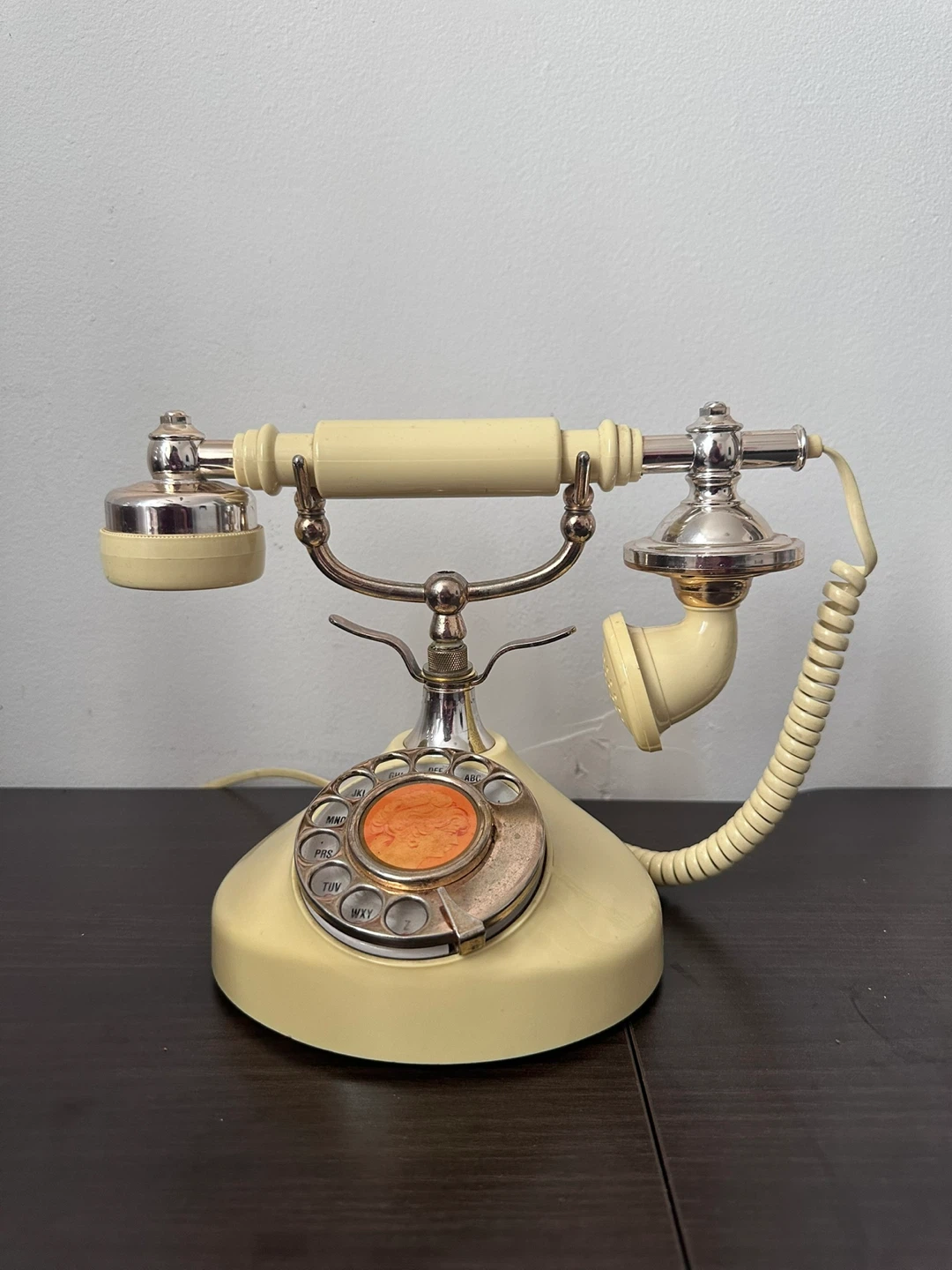 Vintage Rotary Dial Telephone Cream/Yellow French Style