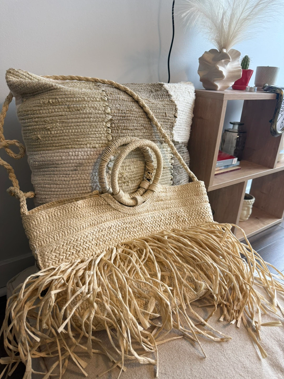 Straw Tote Bag with Fringes