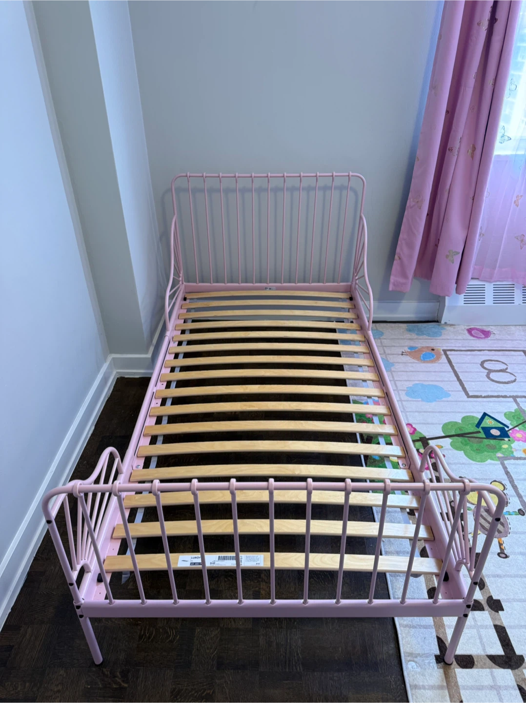 Pink Metal Twin Bed Frame with Slats