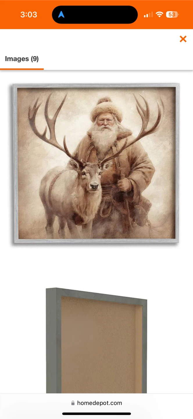 Framed Picture 24 in. x 24 in. Santa with Reindeer - photo 2
