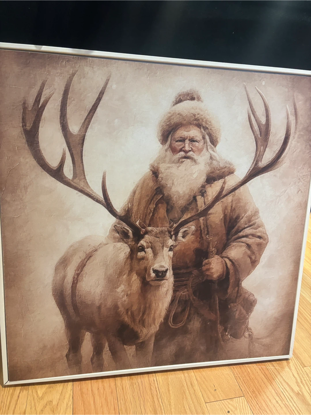 Framed Picture 24 in. x 24 in. Santa with Reindeer - photo 3