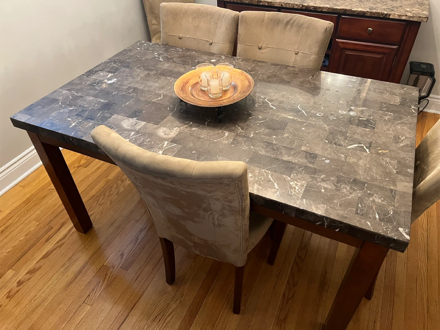 Marble Top Dining Table with  6 Chairs and Sideboard Set - photo 2