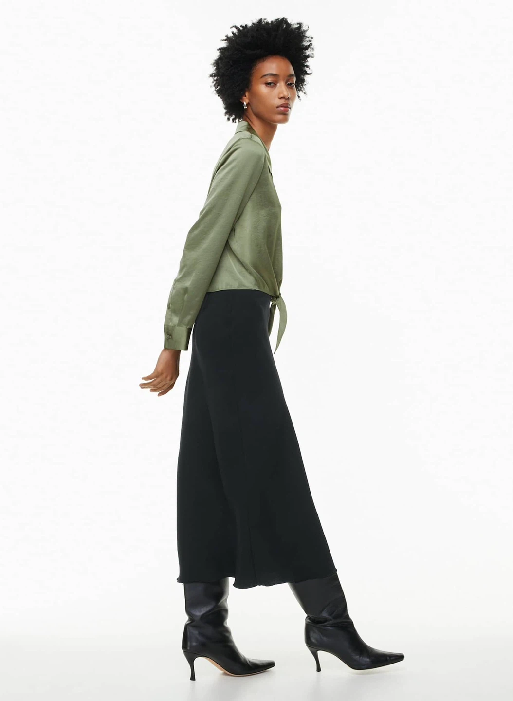 Aritzia Wilfred Tie-Front Satin Blouse | Black - photo 3