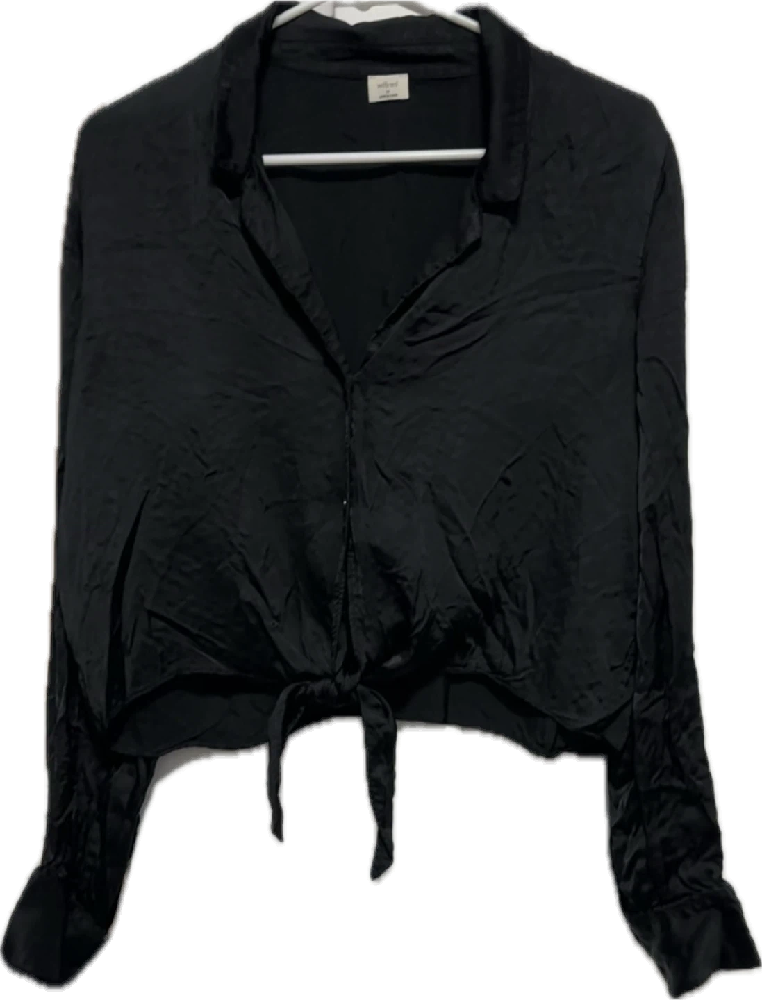 Aritzia Wilfred Tie-Front Satin Blouse | Black - photo 5