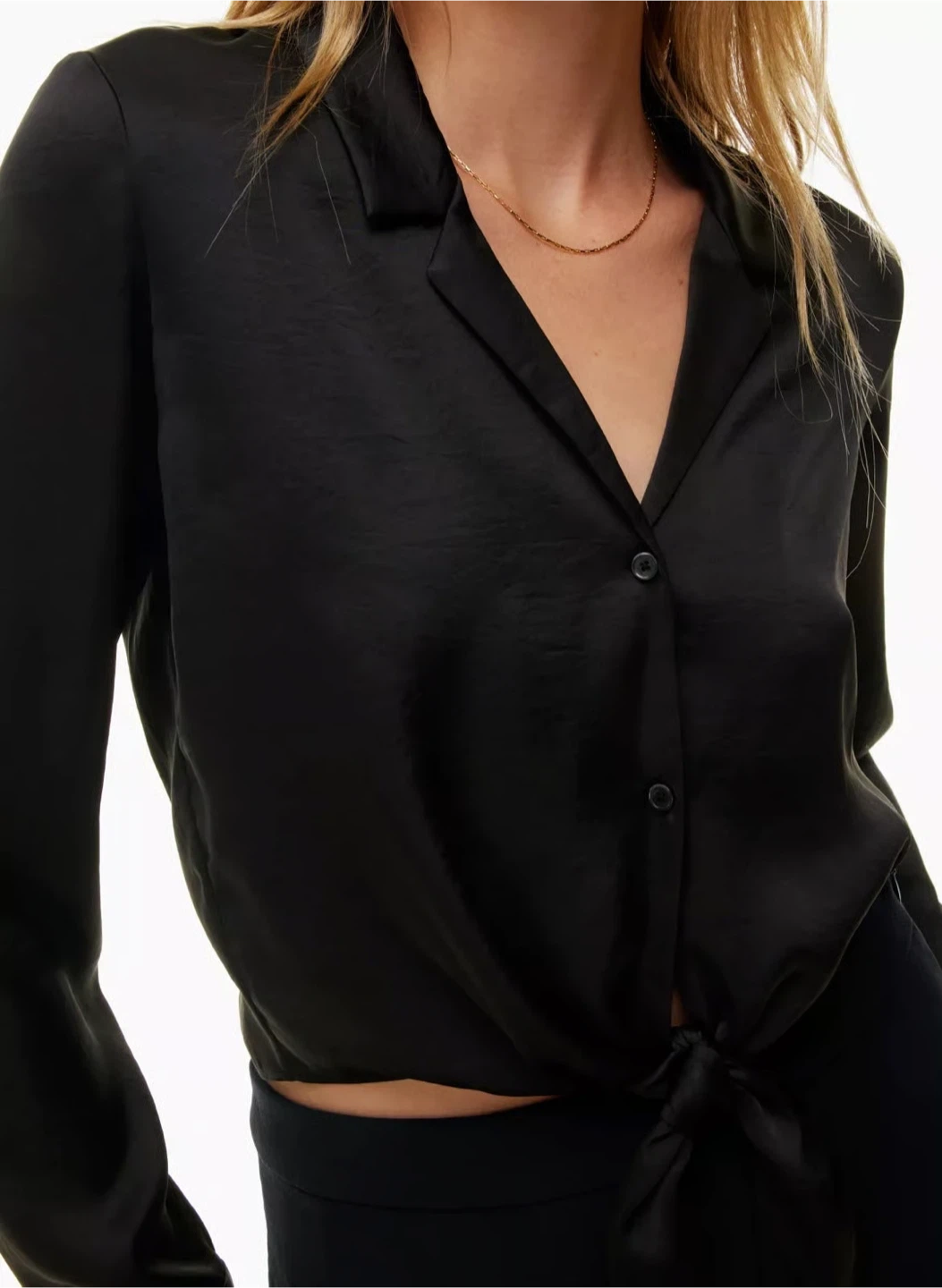 Aritzia Wilfred Tie-Front Satin Blouse | Black - photo 2