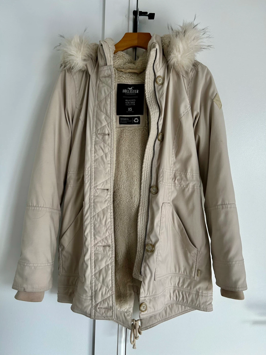 Hollister Women's Beige Parka Jacket with Fur Hood - photo 2