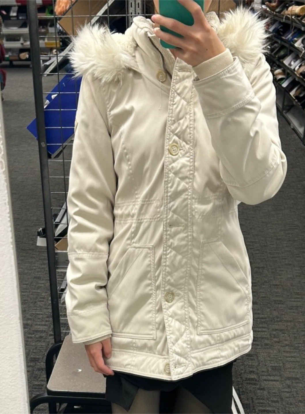 Hollister Women's Beige Parka Jacket with Fur Hood