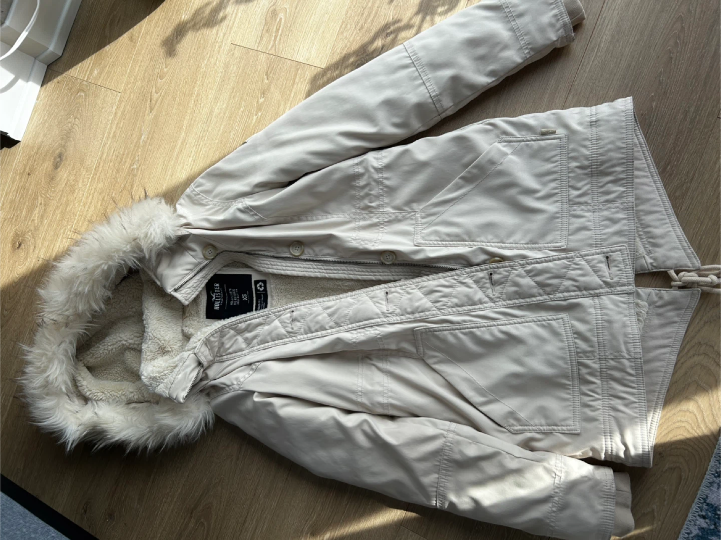 Hollister Women's Beige Parka Jacket with Fur Hood - photo 3