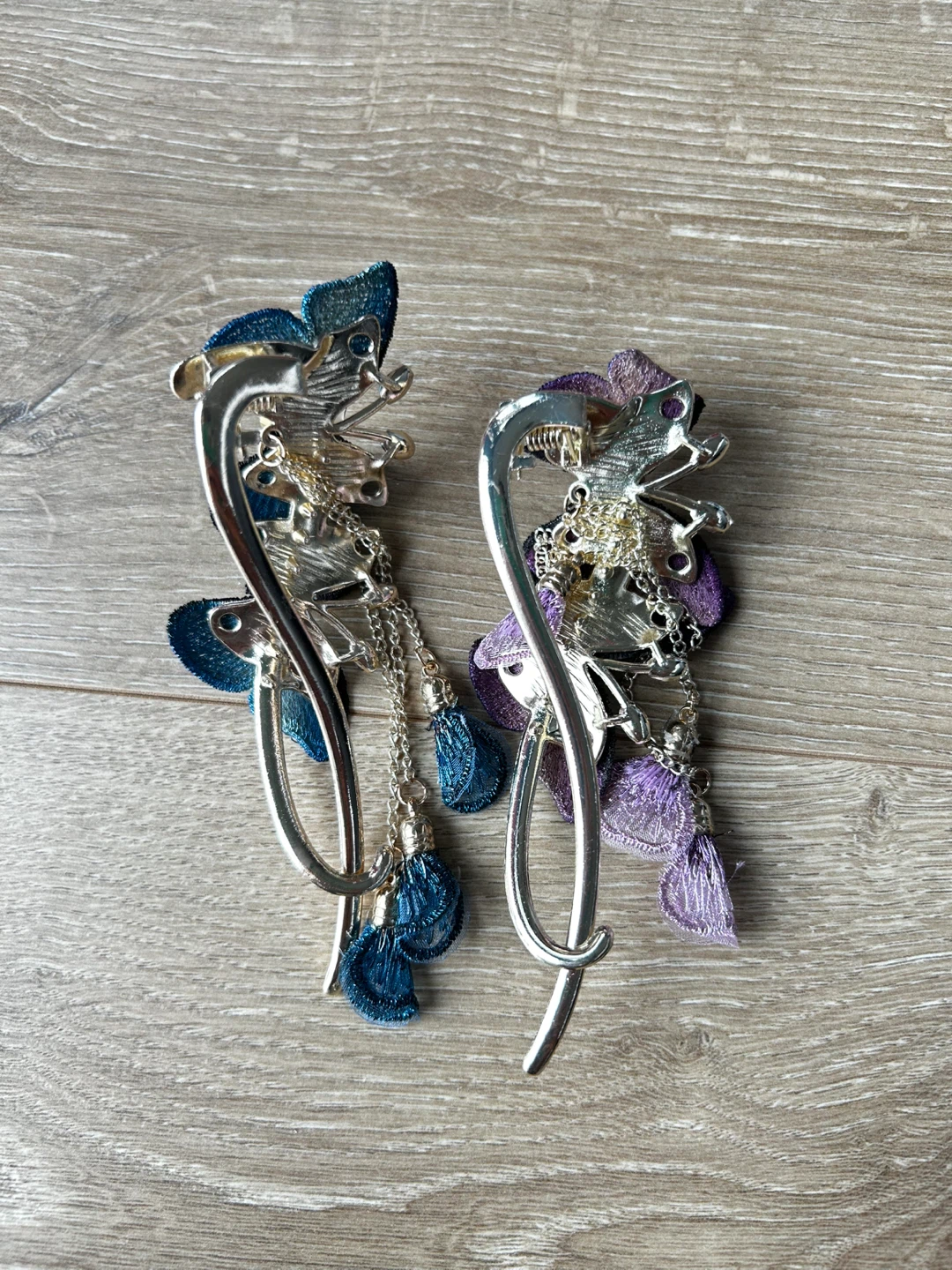 Set of 2 Butterfly Hair Clips with Tassels - Blue and Purple - photo 2