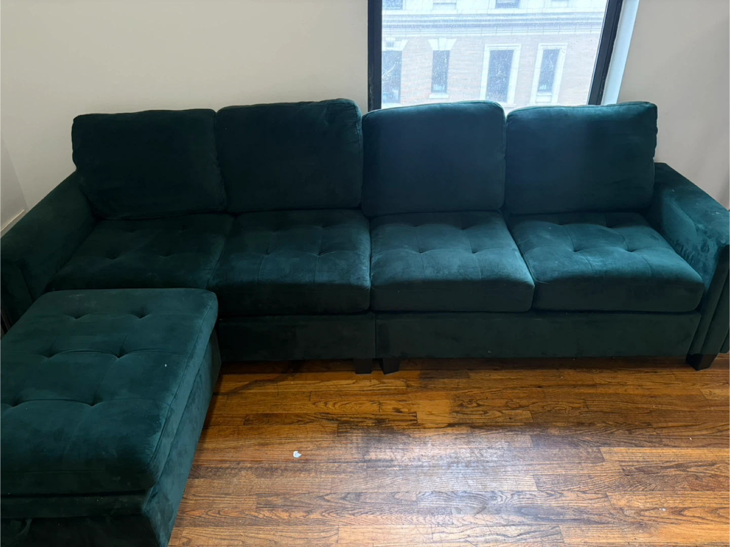 Deep Green Velvet Sectional Sofa with Storage Ottoman - photo 4