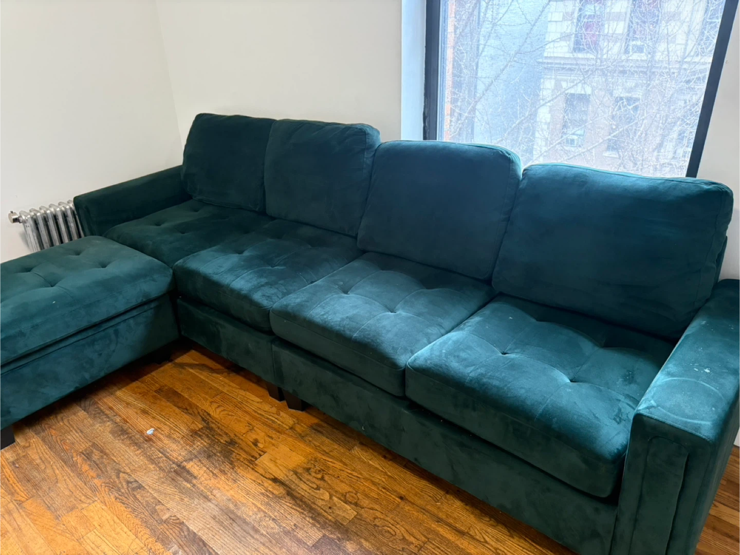 Deep Green Velvet Sectional Sofa with Storage Ottoman - photo 3