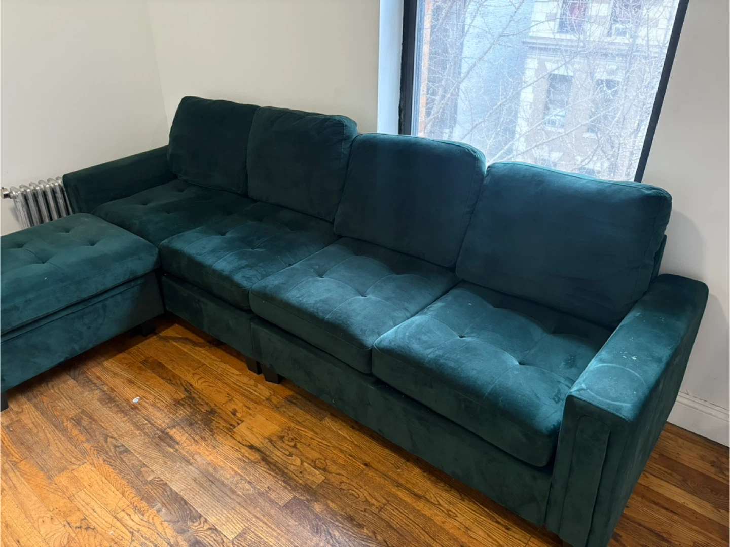 Deep Green Velvet Sectional Sofa with Storage Ottoman - photo 2