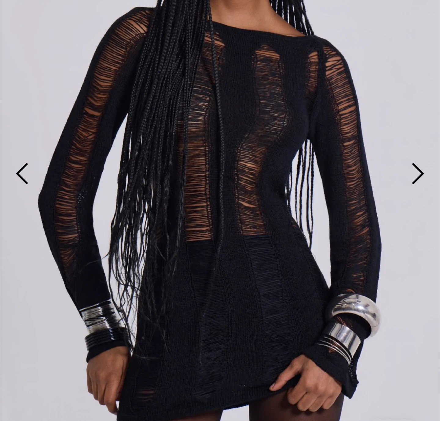 Black Distressed Knit Long Sleeve Dress